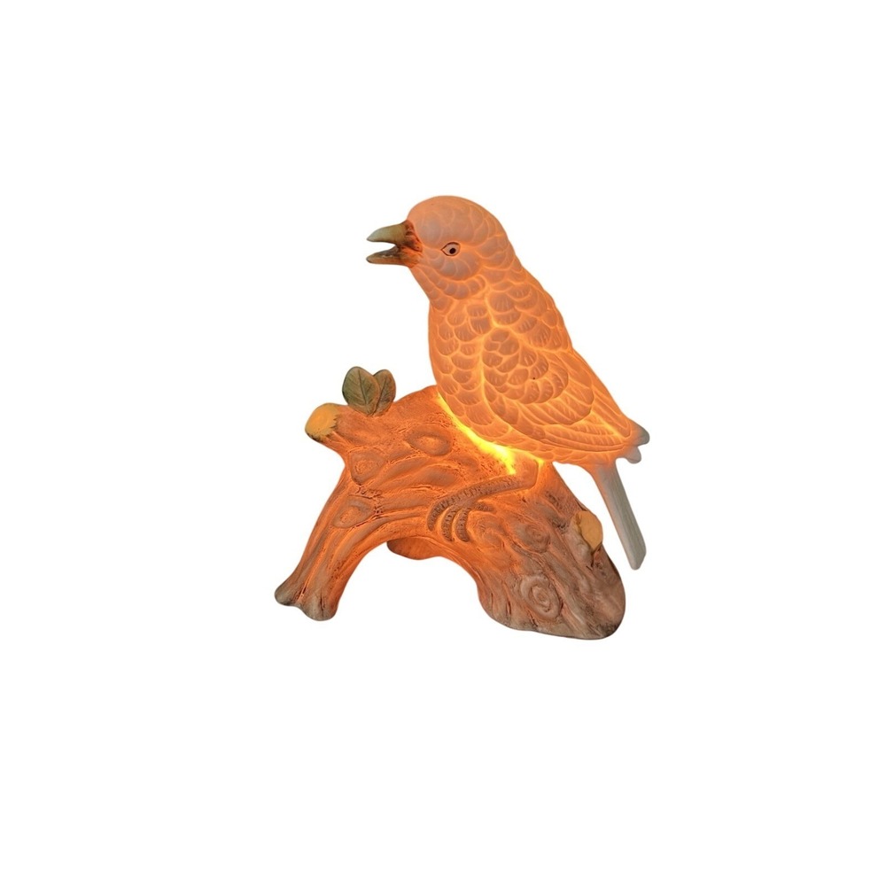 Ceramic Vintage White Bird‎ Perched On Branch Figurine With Light Bulb And Cord